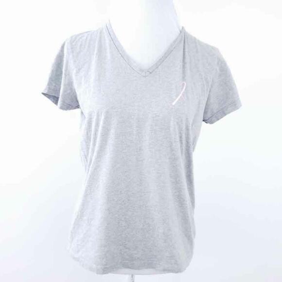 Reebok Breast Cancer Awareness Ribbon Tshirt Shirt Gray Short Sleeve Medium Vnec - Picture 1 of 8